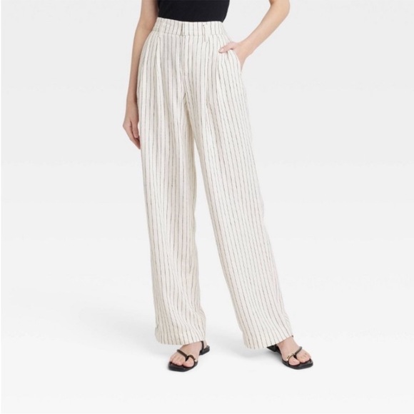 a new day Women’s Linen Blend Pinstripe Wide Leg Pants - Size 14 - Picture 1 of 10